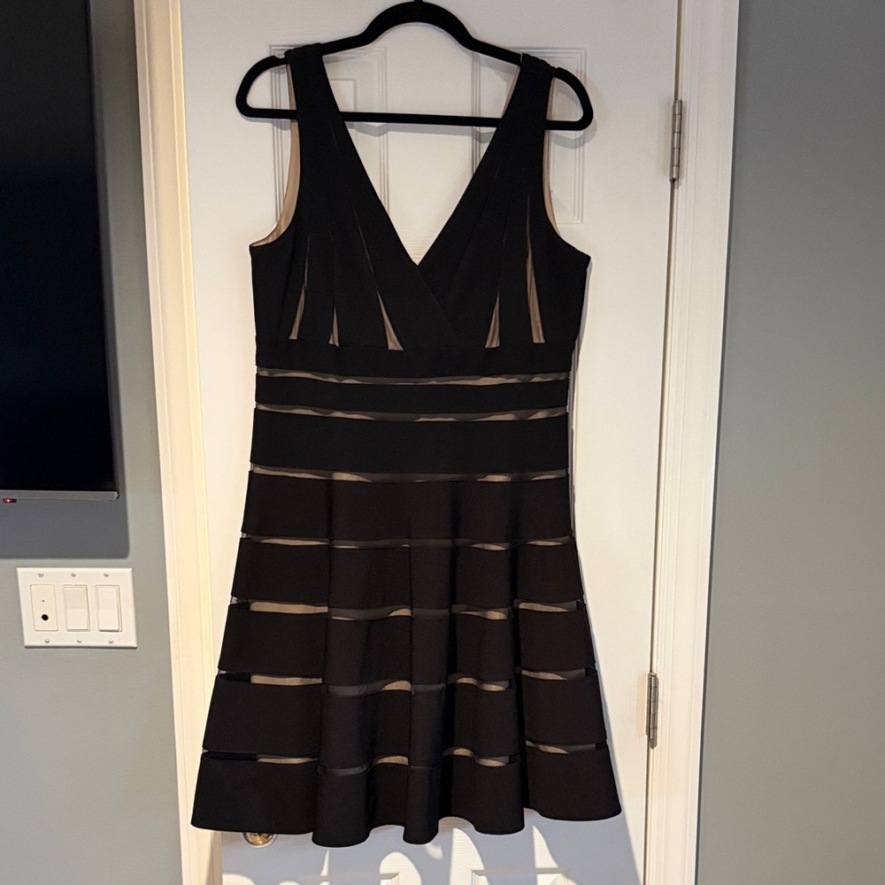 JS Collections Black and Beige Striped Mini Dress
